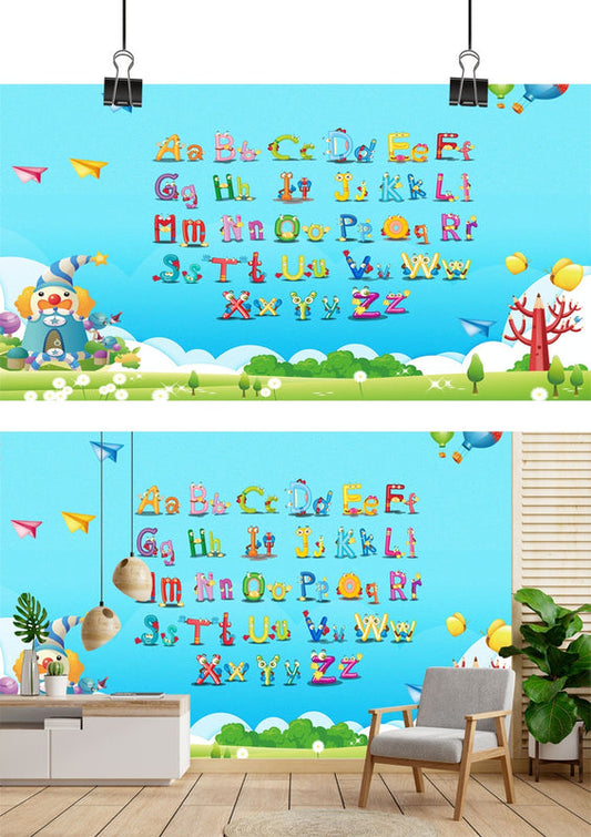 Playful ABCs Cartoon Kids Wallpaper