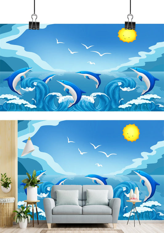 Playful Dolphins Ocean Paradise Wallpaper