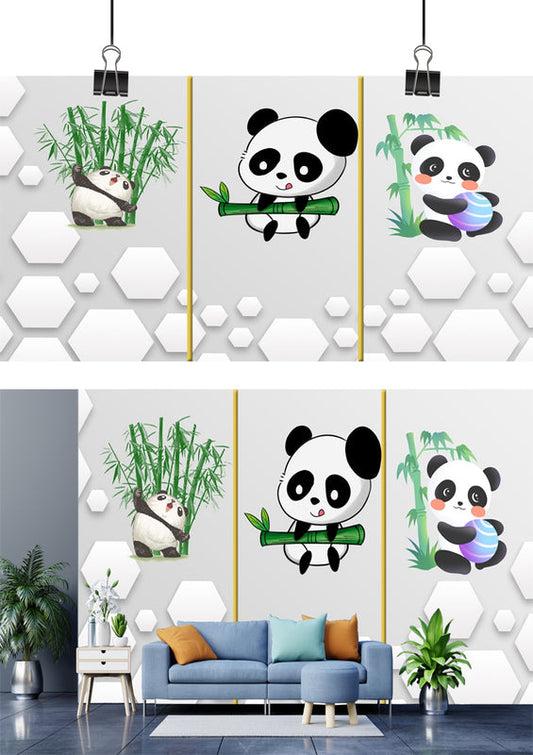 Playful Pandas & Bamboo Forest Wallpaper