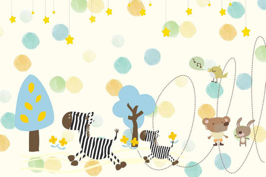Playful Zebras & Friends Nursery Wallpaper