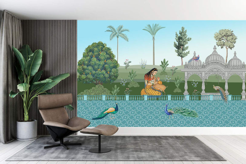 Regal Garden Princess & Peacocks Mural