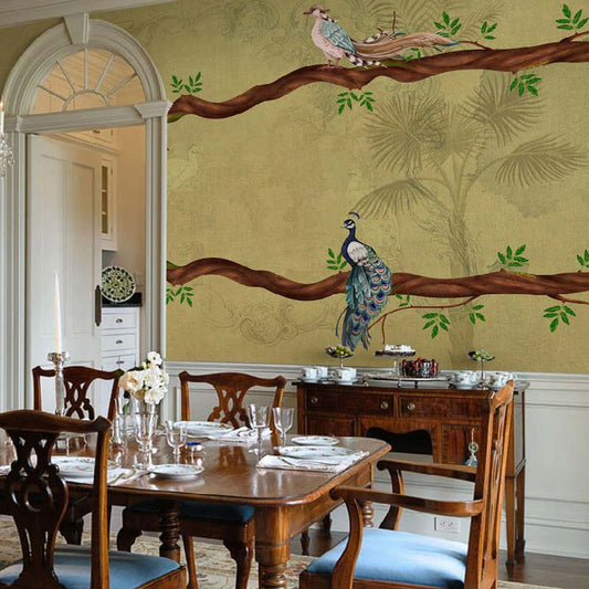 Regal Peacocks on Antique Branches Wallpaper