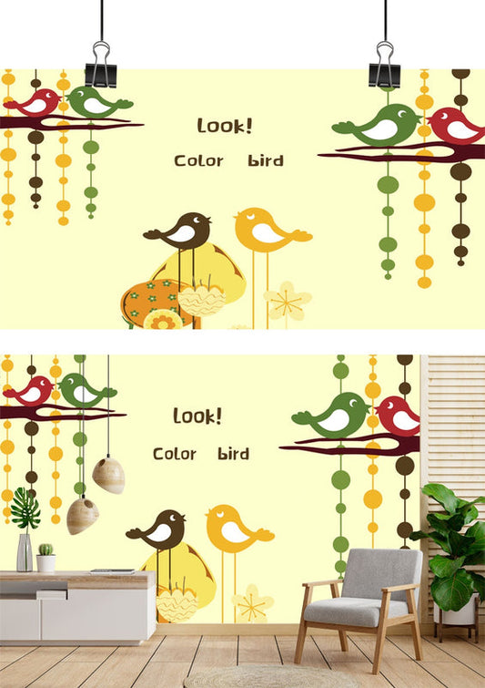 Retro Birds & Beads Wallpaper Mural