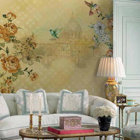 Roman Blooms & Hummingbirds Wallpaper Mural