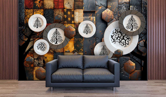 Rustic Christmas Tree Plates Wallpaper