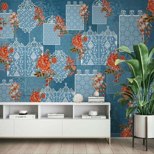 Rustic Floral Damask Patchwork Wallpaper