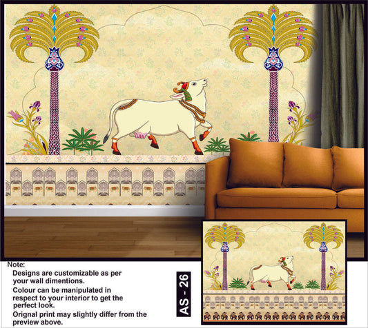 Sacred Cow & Palm Trees Mural Wallpaper