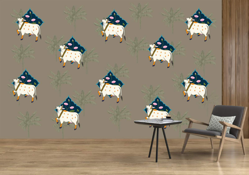 Sacred Cow & Palm Wallpaper Mural
