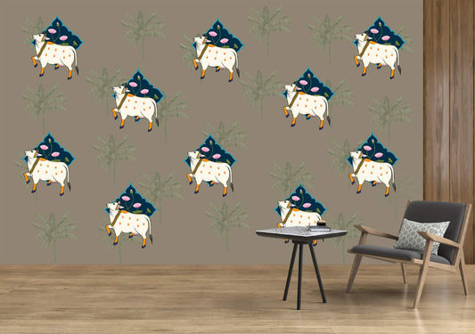 Sacred Cow & Palm Wallpaper Mural