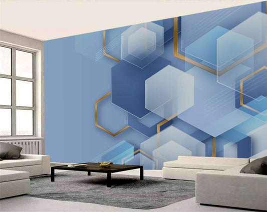 Serene Blue Hexagon Geometry Wallpaper