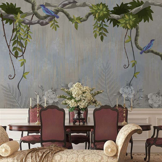 Serene Bluebird Vines Wallpaper Mural