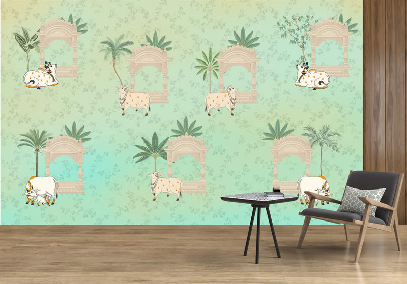 Serene Cows & Palaces Mural Wallpaper