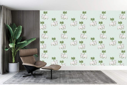 Serene Cows & Palms Chevron Wallpaper