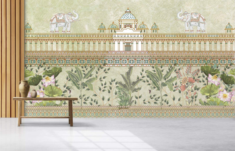 Serene Elephant Palace Botanical Wallpaper