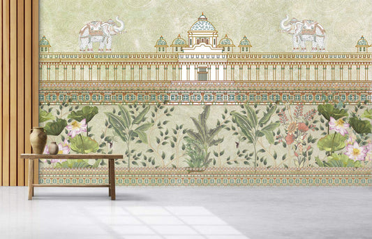 Serene Elephant Palace Botanical Wallpaper