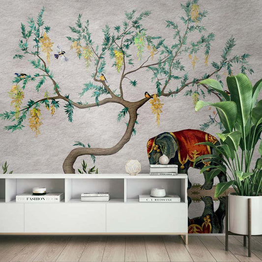 Serene Elephant & Willow Wallpaper