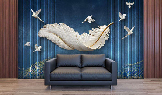 Serene Feather & Birds Wall Mural