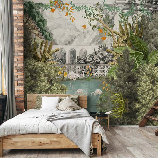 Serene Flamingo Garden Escape Mural