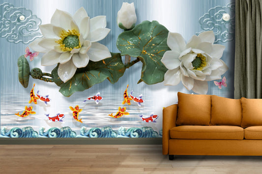 Serene Lotus Koi Pond Wallpaper