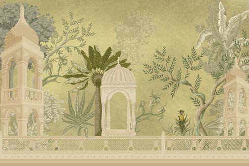 Serene Oasis Palm Grove & Pavilion Wallpaper