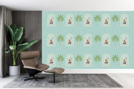 Serene Oasis Palm & Pavilion Wallpaper