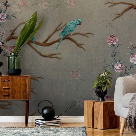 Serene Parrots & Blossom Wallpaper