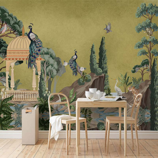Serene Peacock Garden Oasis Wallpaper