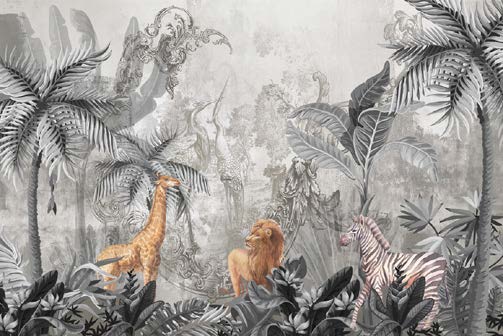 Serene Safari Grey Jungle Wildlife Wallpaper