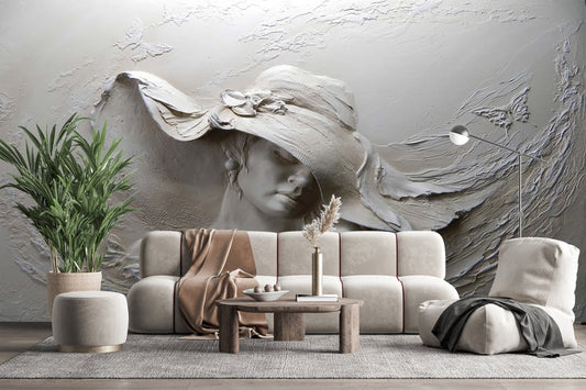Serene Sculptural Woman in Hat Wallpaper