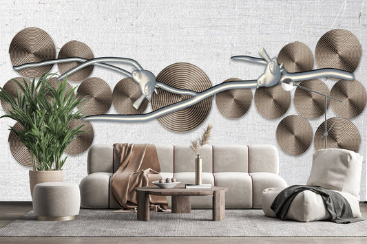 Serene Spirals & Silver Birds Wallpaper