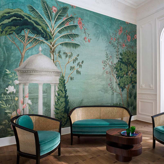 Serene Teal Garden Retreat Wallpaper Mural