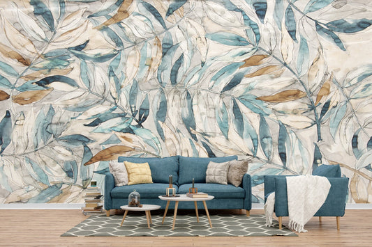 Serene Watercolor Botanical Leaves Wallpaper