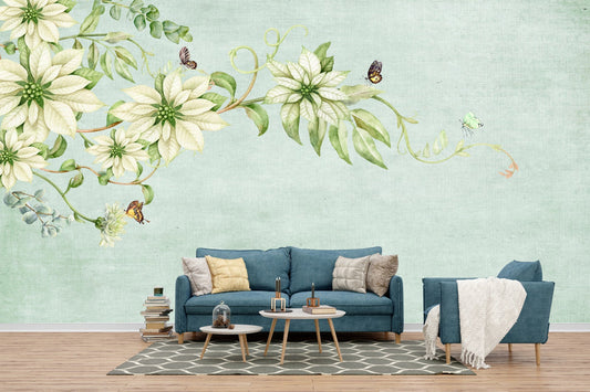 Serene White Poinsettia & Butterfly Vine Wallpaper