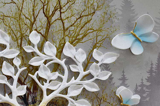 Serene White Tree & Butterfly Dreamscape