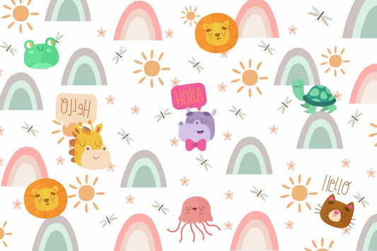 Sunny Rainbow Animal Friends Wallpaper