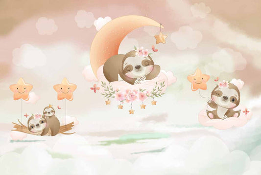 Sweet Sloths & Starry Dreams Wallpaper