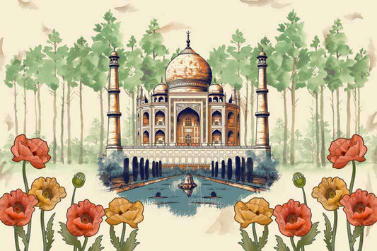 Taj Mahal Serenity Poppies & Pines