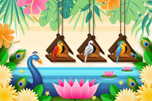 Tropical Birds in Hanging Birdhouses