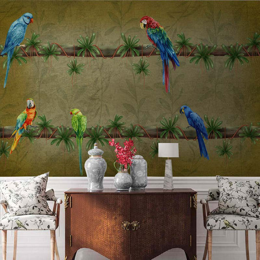 Tropical Birds on Vintage Vines Wallpaper