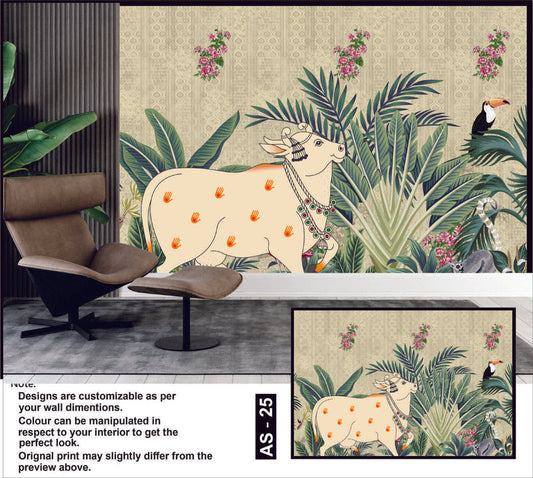Tropical Cow Paradise Wallpaper Mural