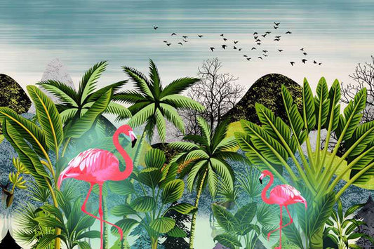 Tropical Paradise Flamingos Wallpaper