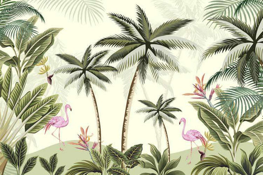 Tropical Paradise Flamingos & Palms