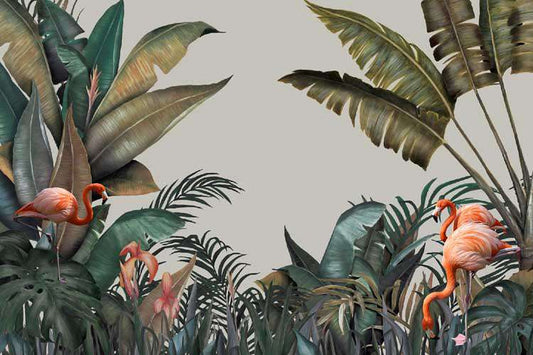 Tropical Paradise Flamingos & Palms Wallpaper
