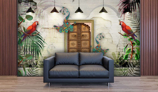 Tropical Peacocks & Parrots Mural