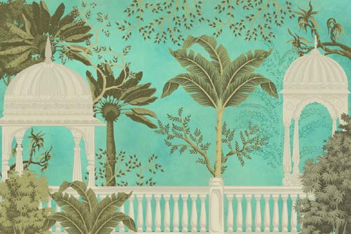 Turquoise Oasis Tropical Gazebo Wallpaper