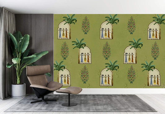 Verdant Tribal Women Palm Wallpaper