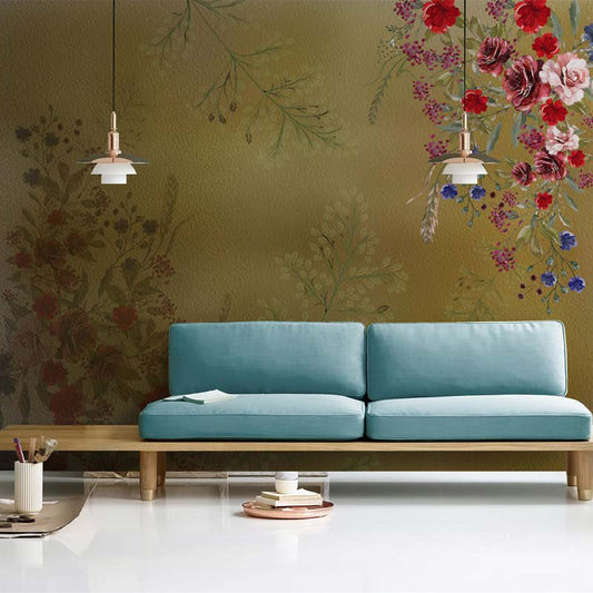 Vintage Floral Murals, Olive Green Hues