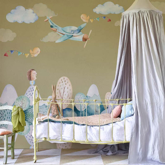 Watercolor Airplane Nursery Wallpaper