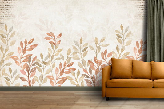 Watercolor Autumn Leaves & Manuscript Wall Mural