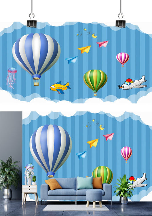 Whimsical Balloon & Airplane Adventure Wallpaper